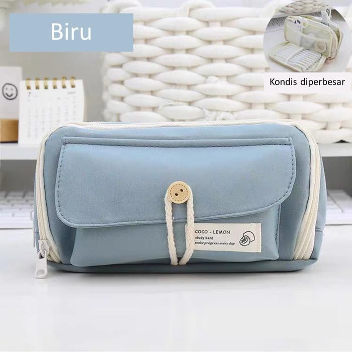 

[New Arrival] TEMPAT PENSIL KOREA MULTI SEKAT UKURAN BESAR Alat Tulis - PNSL COCO LMN - BIRU