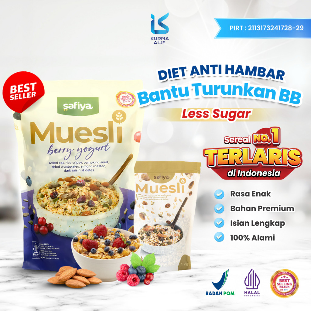 

Muesli Safiya 1 Kg Oatmeal Dried Fruit Almond Mete Sereal Diet Sehat