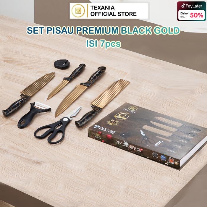 [7.7 SALE] TEXANIA Set Pisau Premium Stainless Steel isi 7pcs Warna Gold Kitchenware Knife