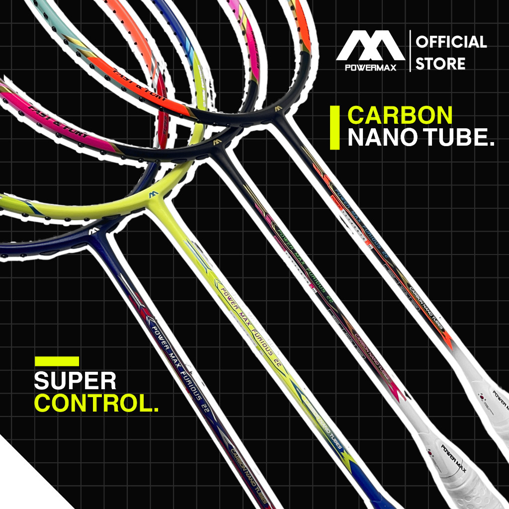 Power Max Raket Badminton Furious 22 Original Full Carbon 4U 35 Lbs Racket Bulu Tangkis Professional