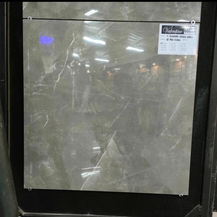 Granit lantai 100x100 motif Marmer abu tua Bulgary dark grey