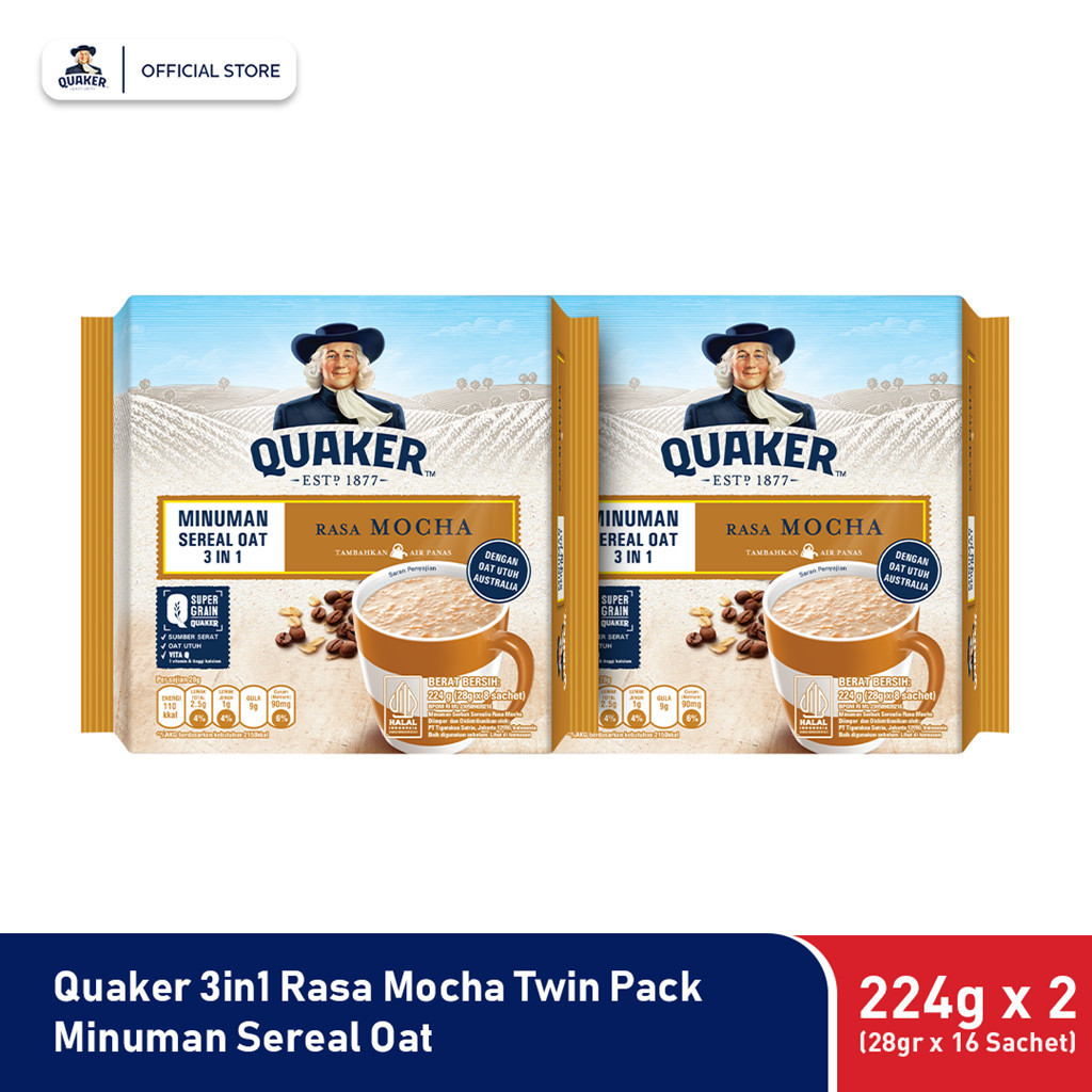 

Quaker 3in1 Mocha Minuman Sereal Oat 224gr (28gr x 8 sachet) x 2