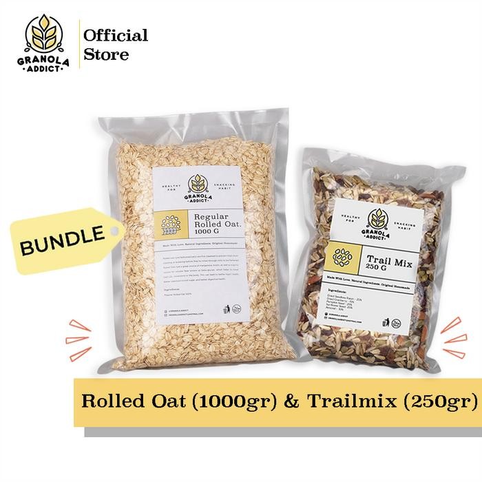 

PROMO!Granola Addict - Rolled Oat / Gandum Utuh / Gandum Kasar 1KG - Trail Mix (Sunflower, Pumpkin Seeds, Almond, Raisin, Cranberry) 250GREADY
