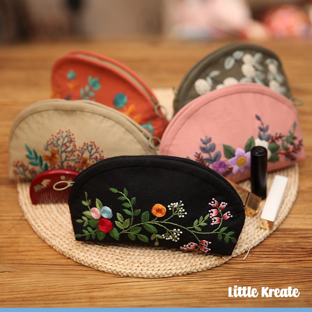 EG#103 DIY Sulam - Tas Tempat Makeup / DIY Hand Embroidery Pouch Set / Paket Sulam Menyulam / Jahit 