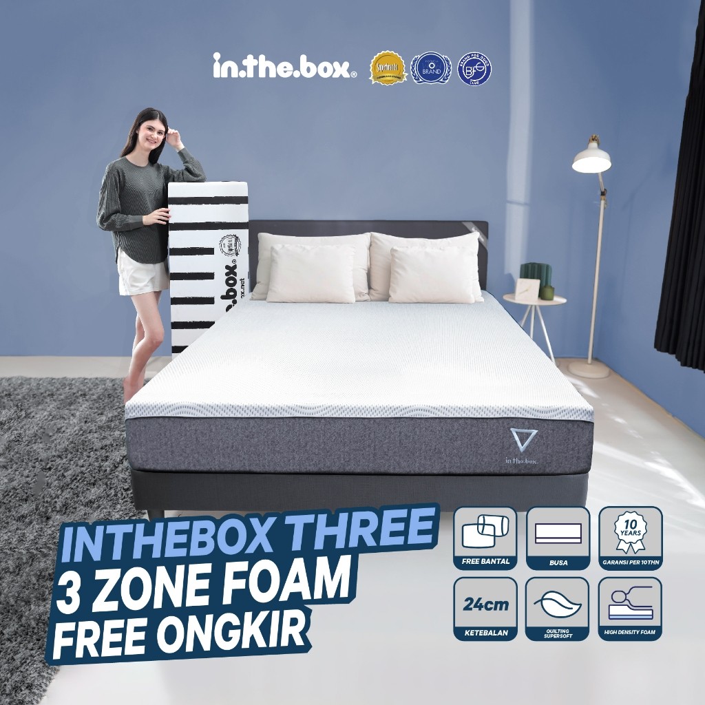 Kasur IN THE BOX Three Hybrid Airwave Foam - FREE Bantal | Ukuran 90x200, 100x200, 120x200, 140x200,
