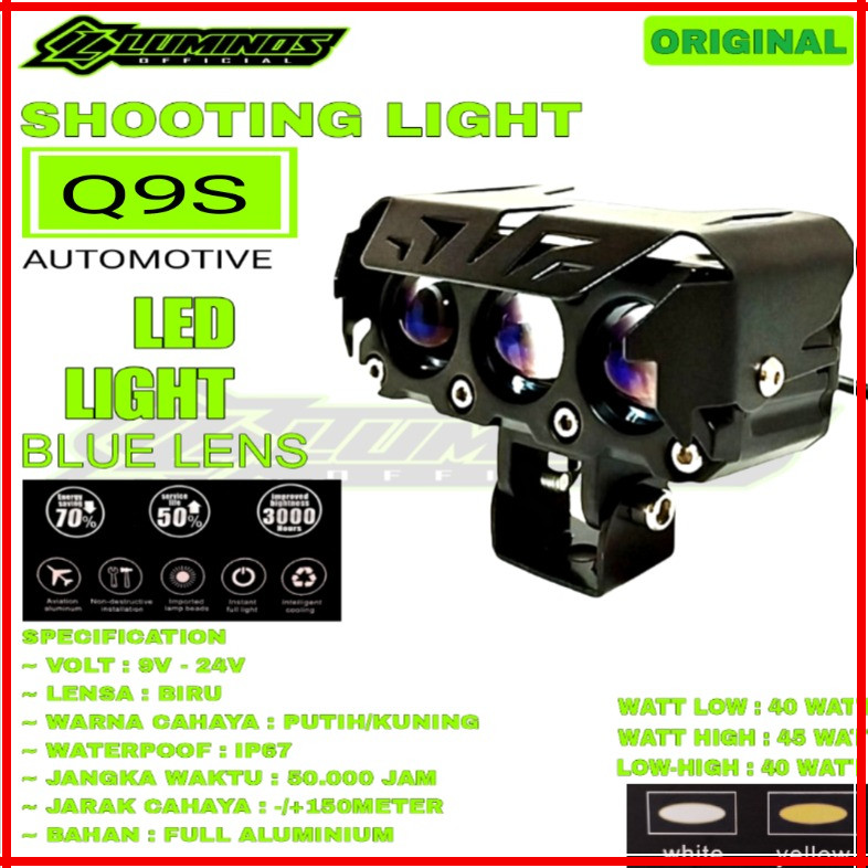 SALE LAMPU SOROT 3 MATA BLUE LENS Q9S LUMINOS MOTOR-MOBIL