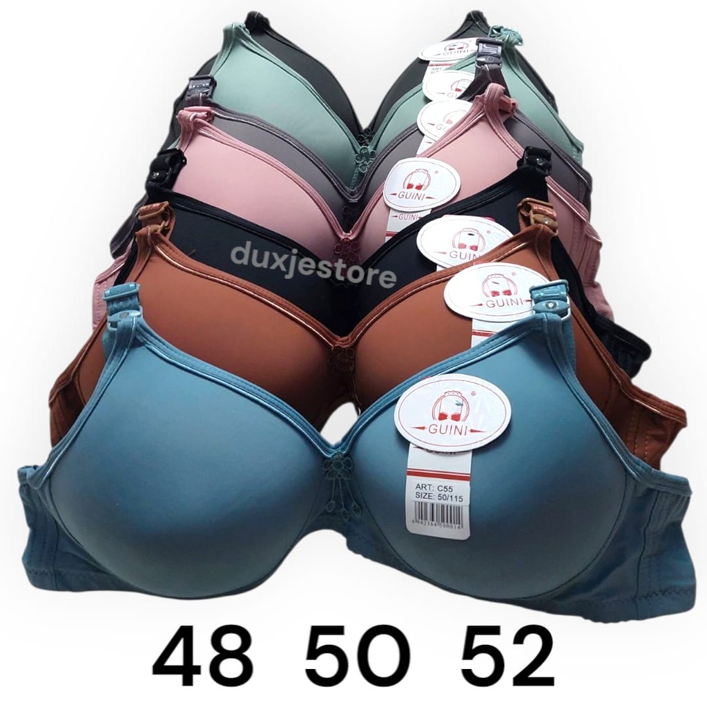 BH Bra Wanita Jumbo Cup Besar 48 50 52 Tanpa Kawat Kait 3 Cup D Bra Big Size Guini
