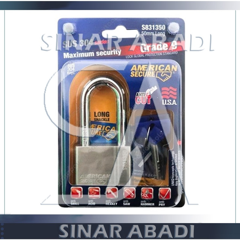 American Secure Gembok Anti Maling 50MM Long Termurah - 50 mm Panjang Gembok American Secure