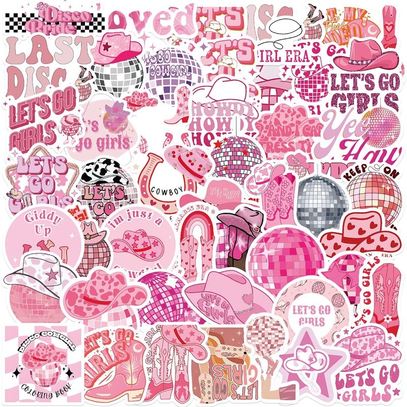 

10/30/50PCS Cute Girl Cowboy Sticky PVC Sticker Aesthetic Stationery Pink DIY Decoration Scrapbooking School Supplies for Kids