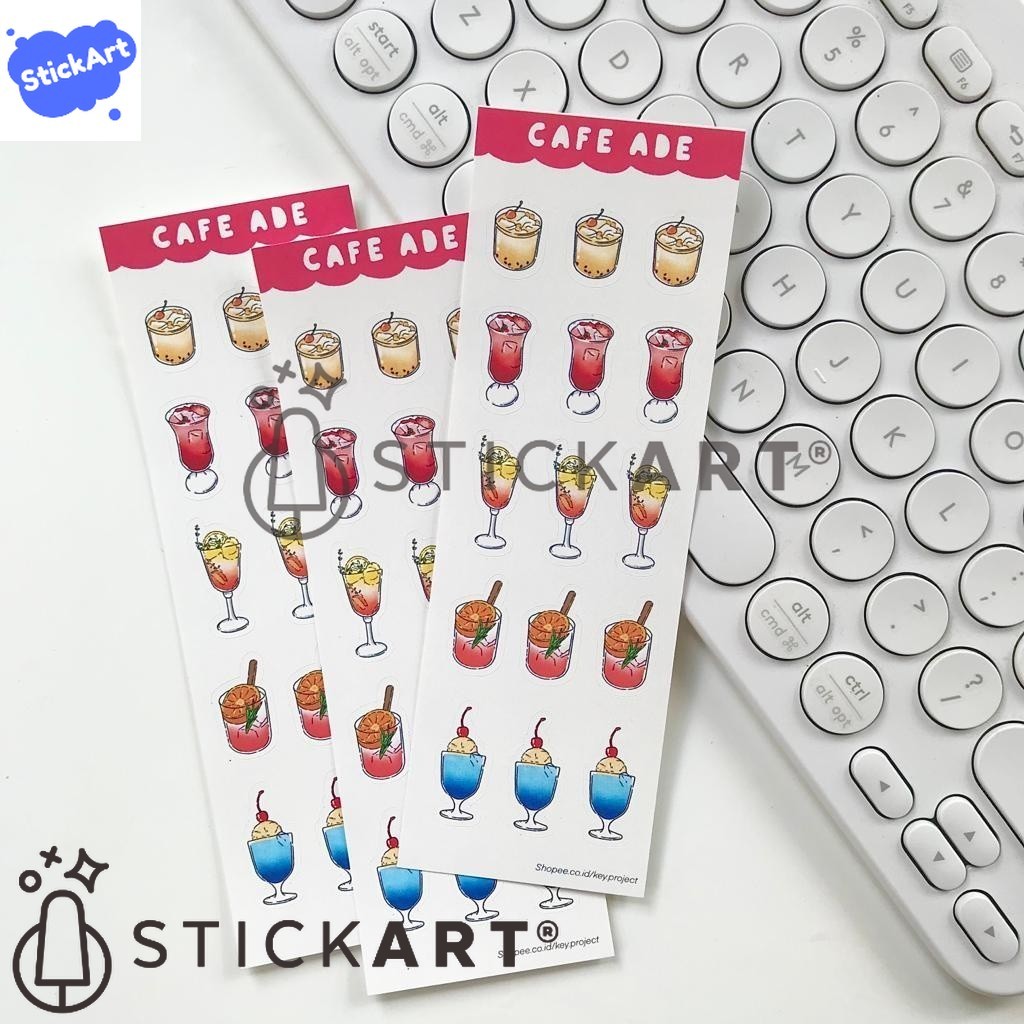 

[STICKART] CAFE ADE Sticker Sheet/ Stiker Minuman Aesthetic/ Stiker Jurnal BAHAN DAN KWALITAS PREMIUM