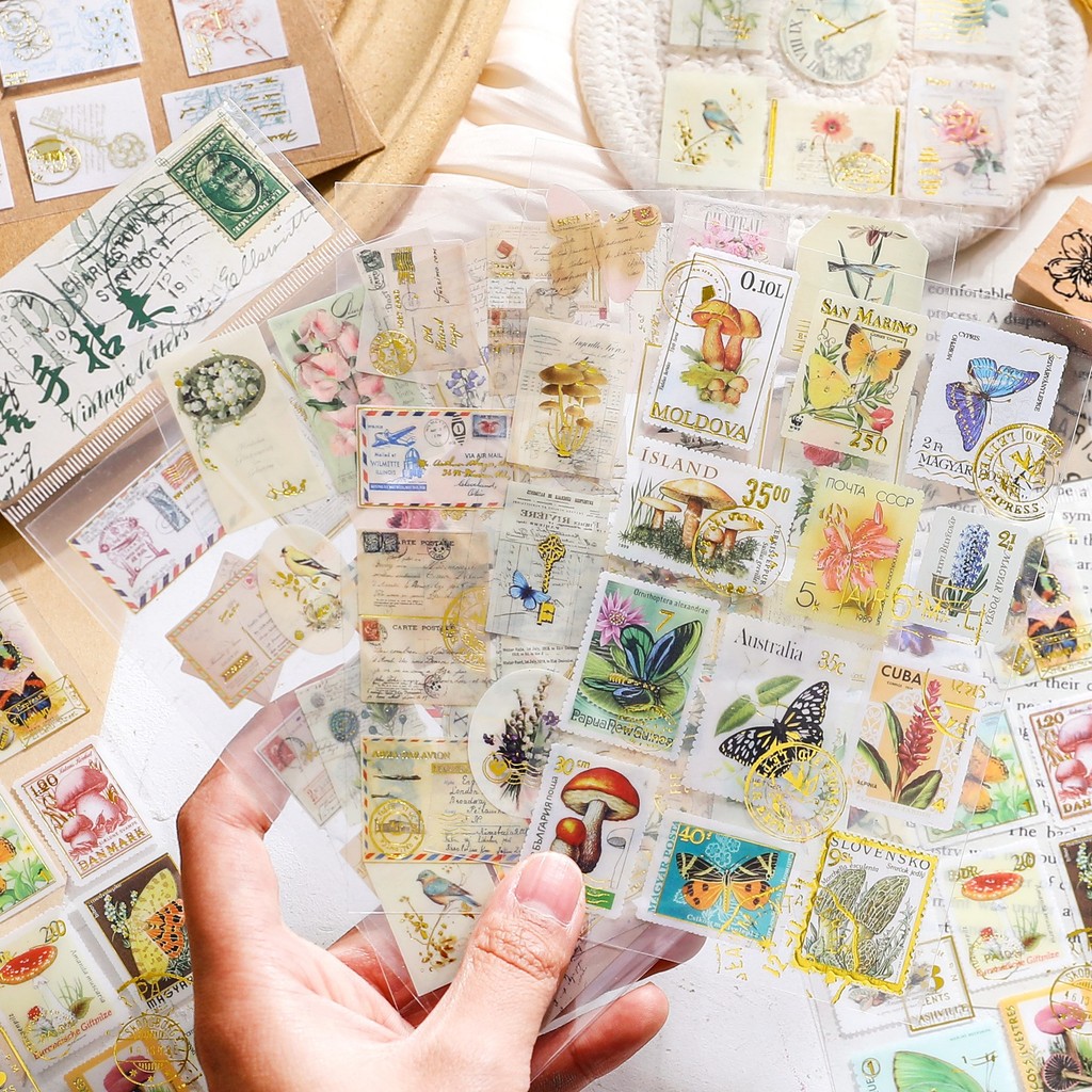 

2 Pcs Post Stamp Stickers Vintage Postage Stamps Adhesive Paper Sticker Decor Envelope Bag Seal For Album Scrapbook DIY Craft