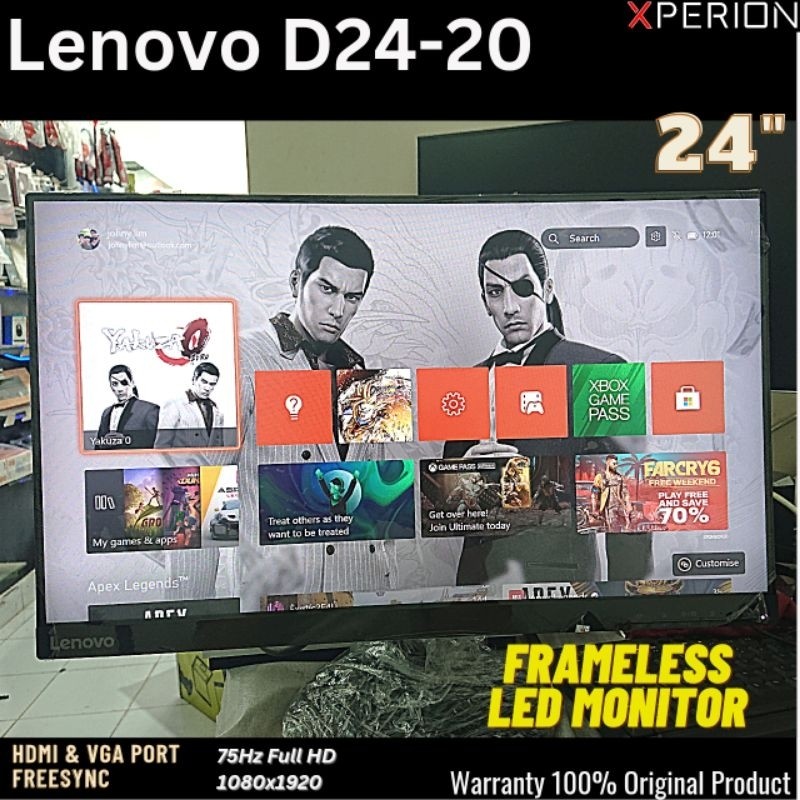 LED Monitor PC bekas like new 24" 22" 19" 16" Lenovo samsung LG HP frameless curveCO