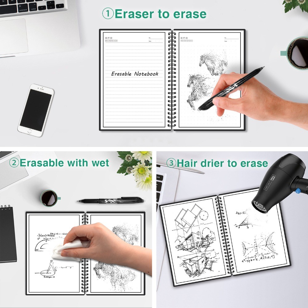 

A5 B5 Smart Erasable Notebook Paper Erase Notepad Note Pad Lined With Pen Pocketbook Diary Journal Office S ool Drawing Gift