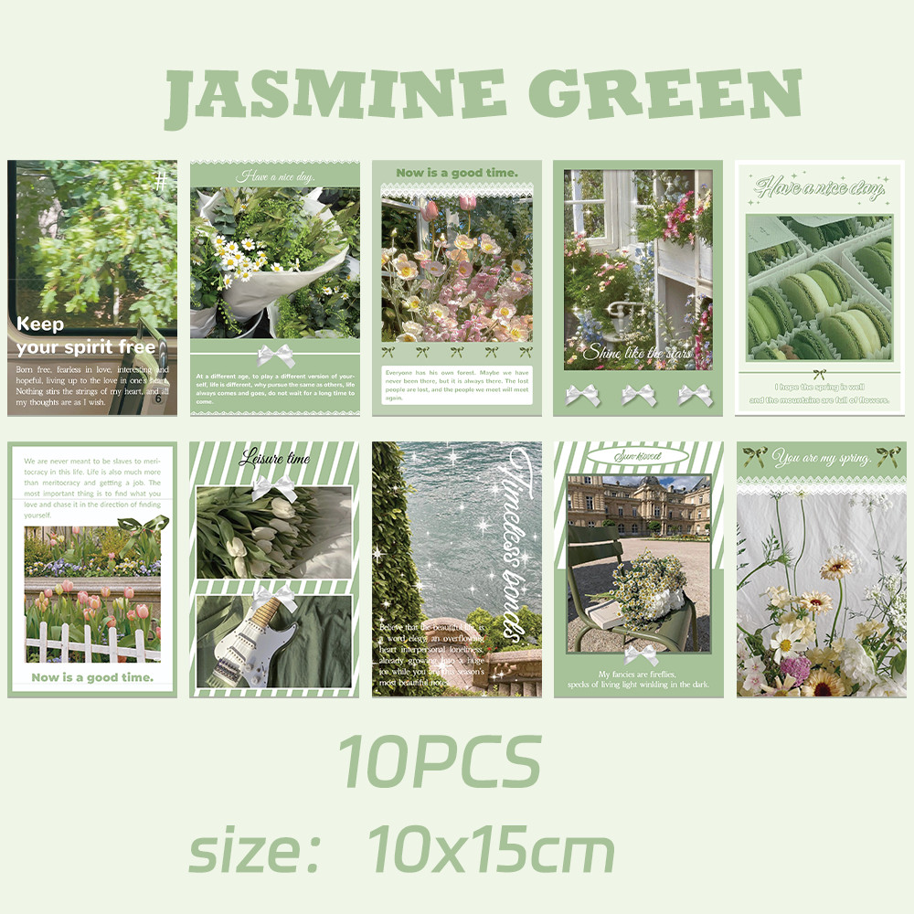 

10pcs jasmine green card indoor bedroom wall photo backdrop material warm message postcard