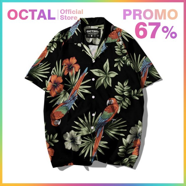 OCTAL - Kemeja Motif Pattern Pantai Printing Kasual Pria - Wanita KMP-0064