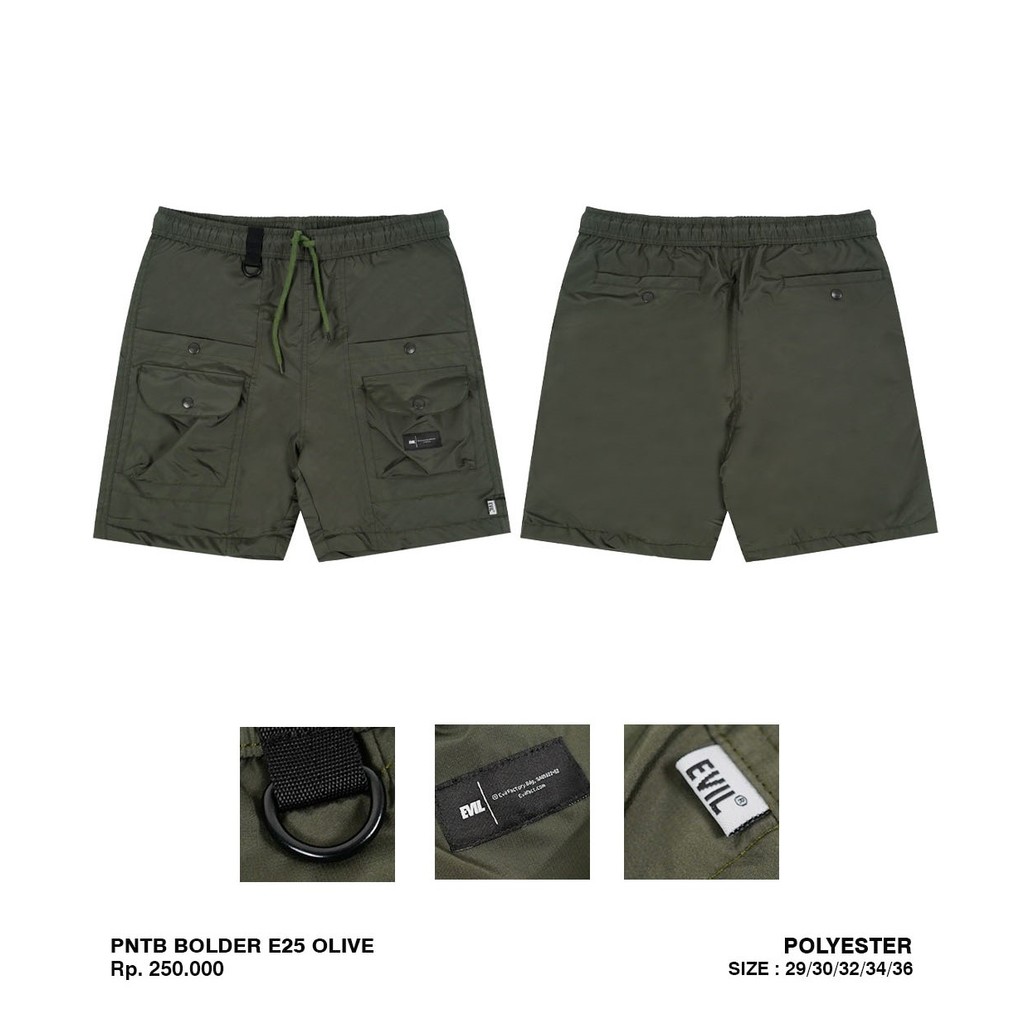 CELANA PENDEK BOARD SHORT PANTS CASUAL PARASUT PRIA HIJAU ORIGINAL EVIL ARMY | BOLDER E25 OLIVE