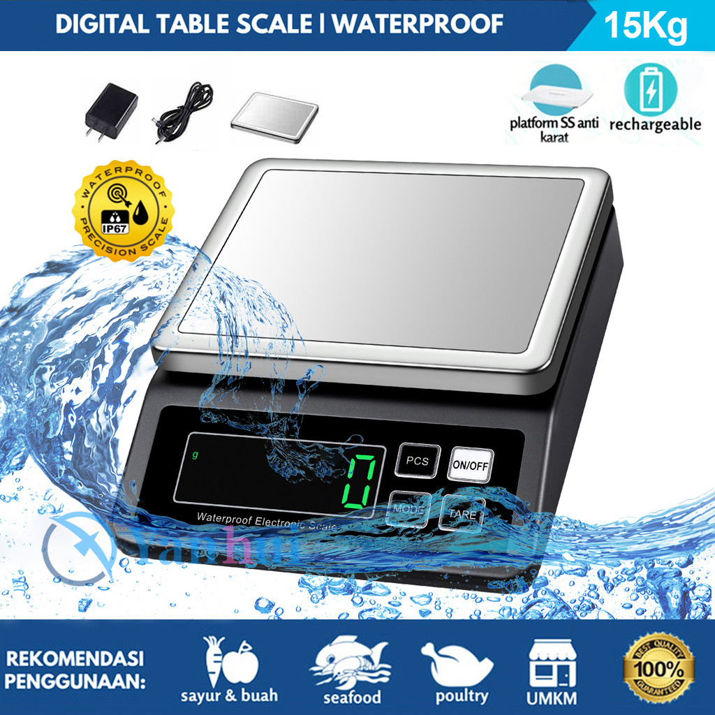 Digital Computing Scale 15kg /Timbangan Digital buah/Timbangan Dapur Digital Waterproof Charger USB