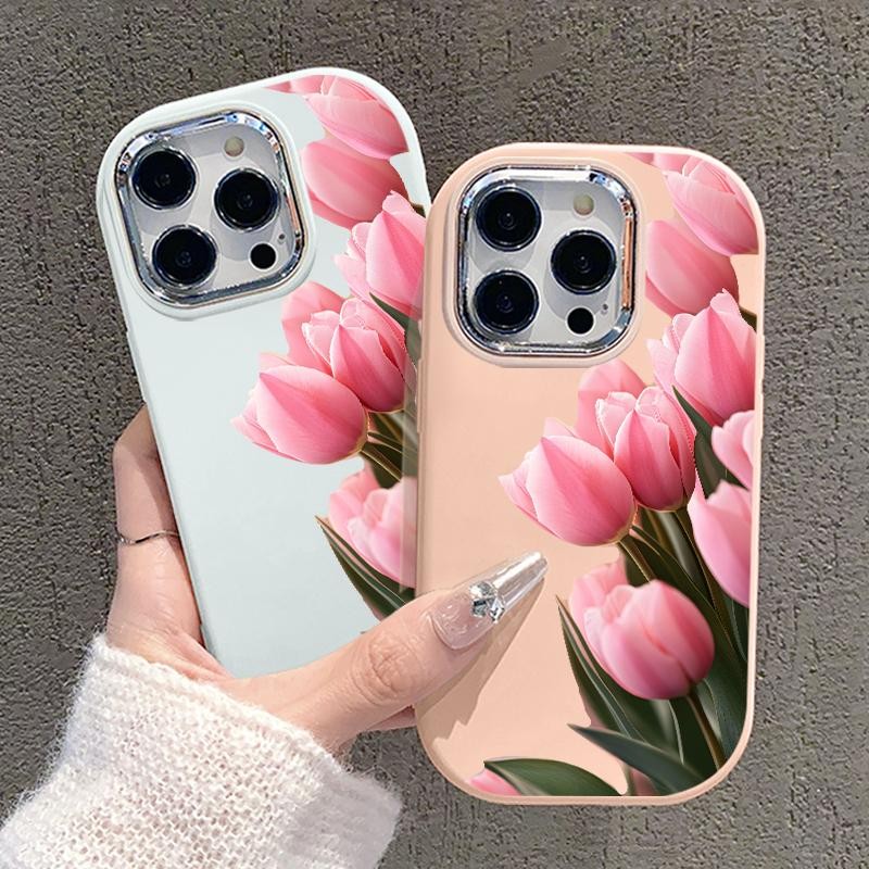 Casing Hp For Samsung A32 5G A34 M32 Oval Plating Lens Tanaman Tulips Silicone Case