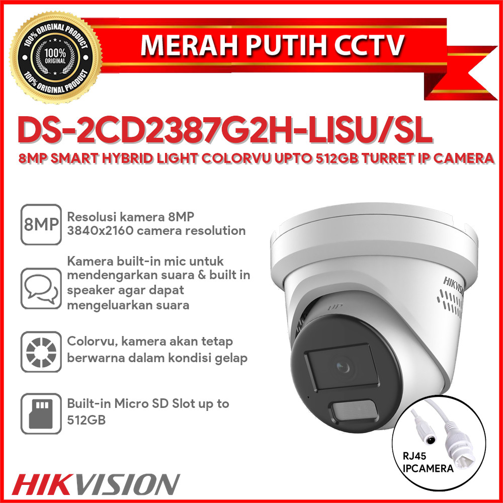 HIKVISION DS-2CD2387G2H-LISU/SL 8MP SMART HYBRID LIGHT COLORVU UPTO 512GB TURRET IP CAMERA