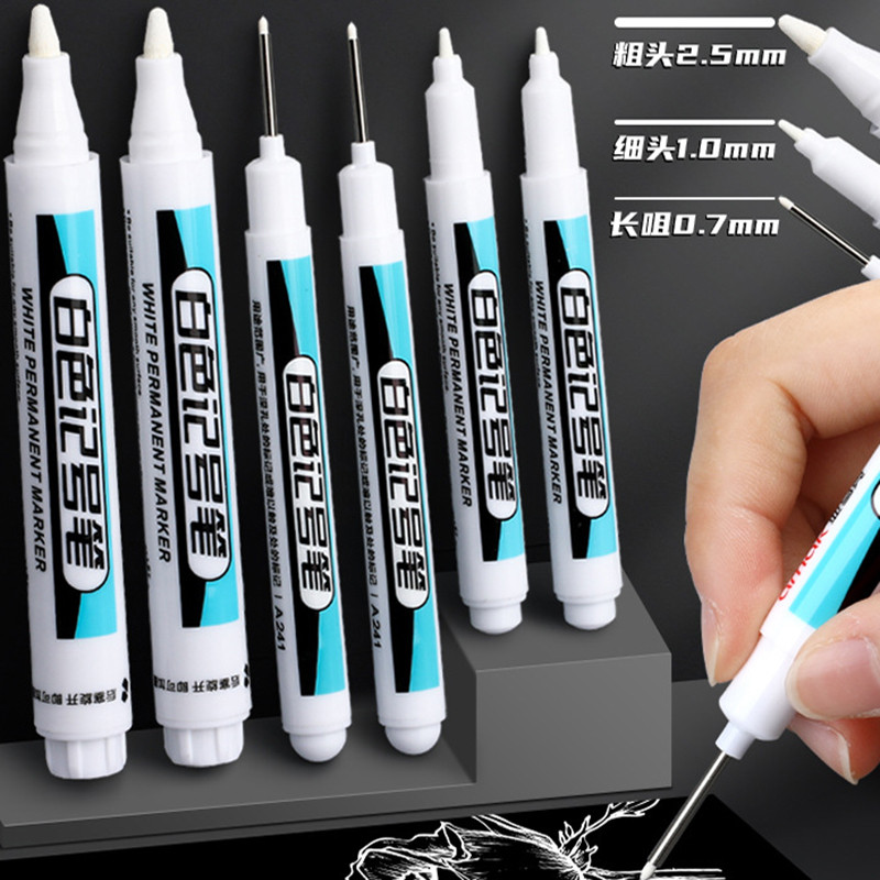 

Bview Art 6/12 Pack White Oil-Based Fine Tip Permanent Markers - Waterproof, Colorfast for Ads, Greeting Cards, Tire, Glass