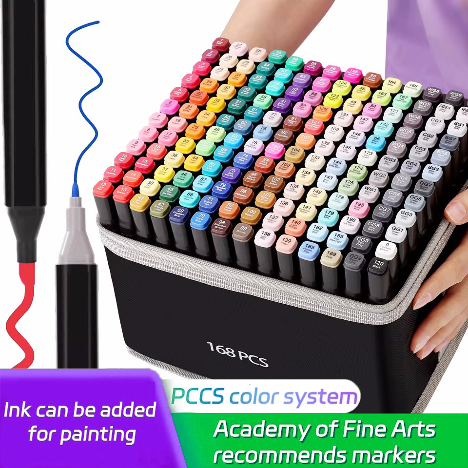 

24-168 Colores Double Pen Tip Markers Brush Pens Set Painting Highlighter School Art Supplies for Manga/Illustrations/Coloring