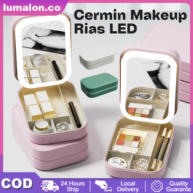 3 Warna Cermin Lampu Led Set Kotak Penyimpanan Kosmetik Cermin Rias Dengan Lampu Led Kotak