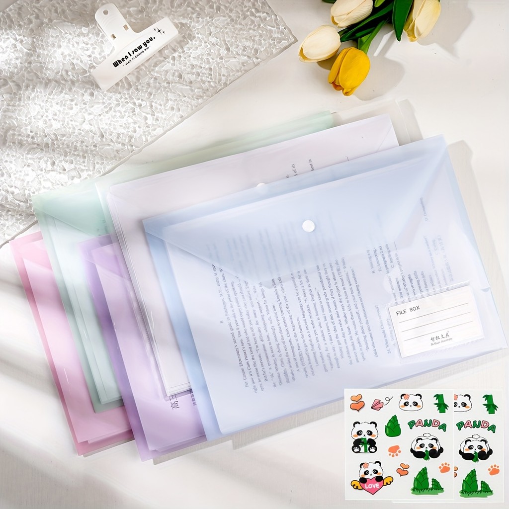 

10pcs File Bag Plastic 16C A4 Paper Storage Folder PP Transparent Portfolio Policy Briefcase with Label Waterproof File Bag