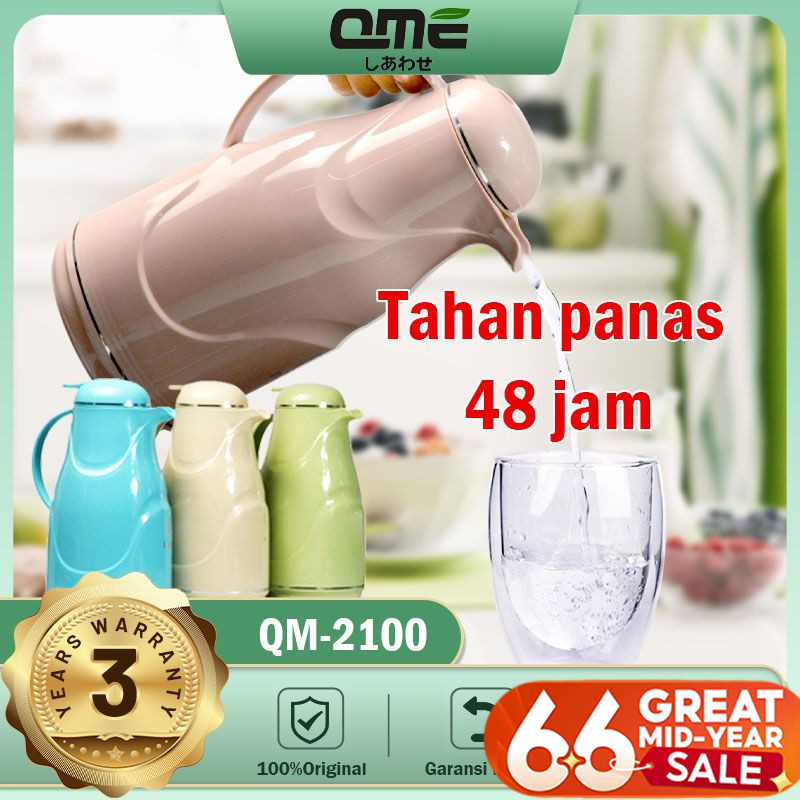 QME 1300ML Termos Air Panas Bahan Kaca Luar Plastik Water Jug 1.3 Liter Besar