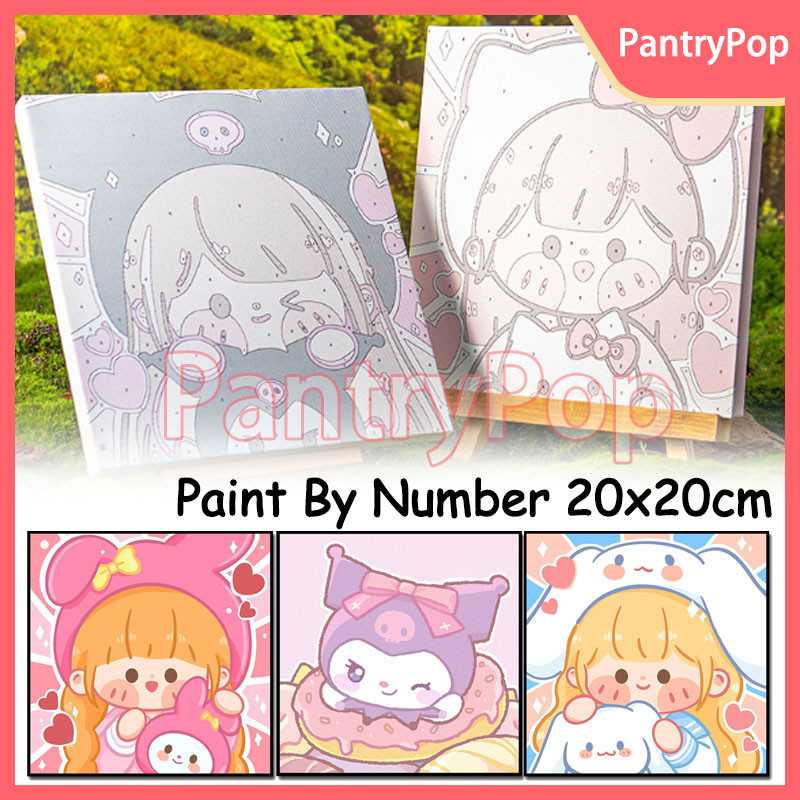 

Paint By Number Sanrio 20x20cm Canvas Painting Kit Frame Lukis / Kit Kartun Diy Painting Kit Canvas Paint By Number Digital Melukis
