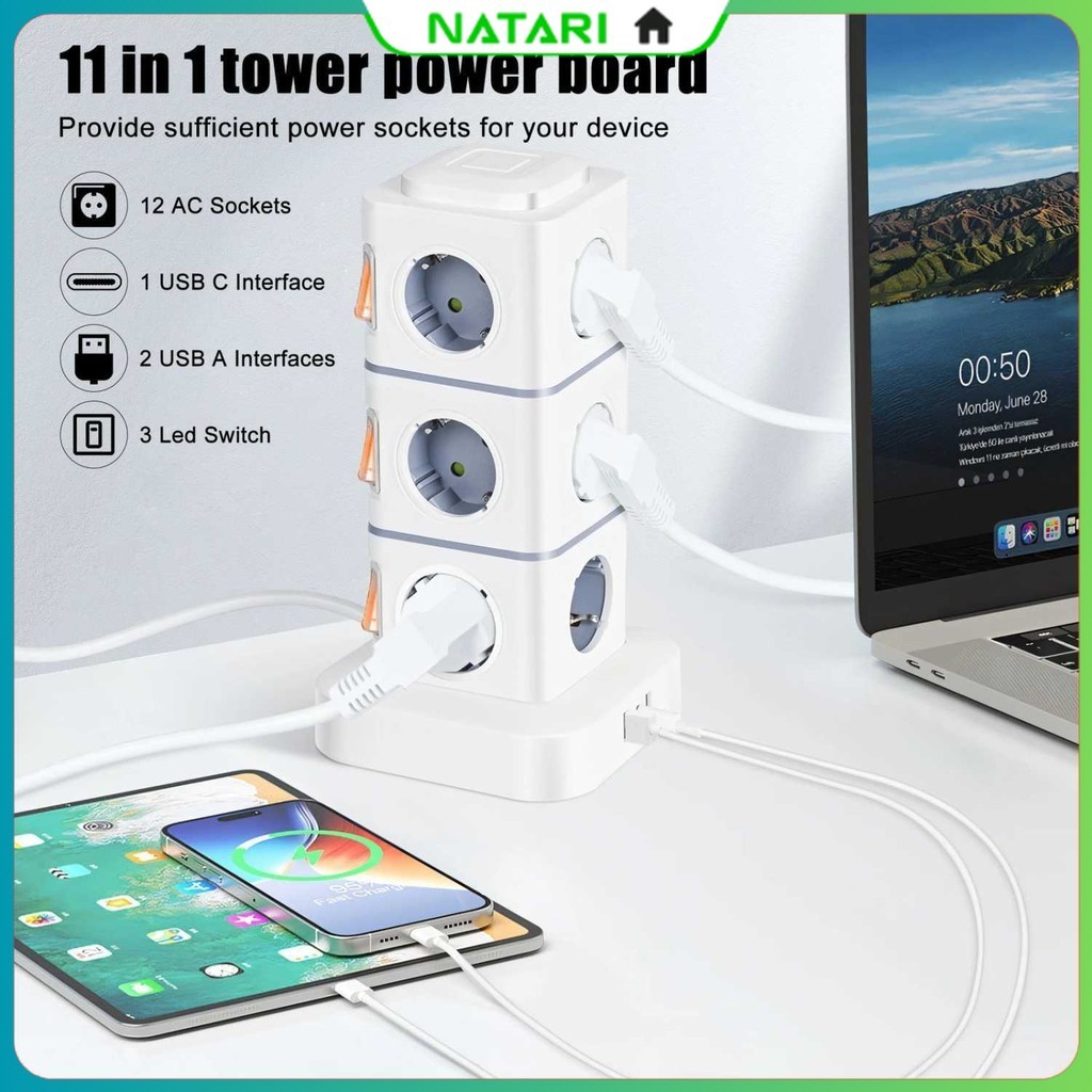 Stop Kontak Power Socket Strip Tower Colokan Listrik 2500W - NN812
