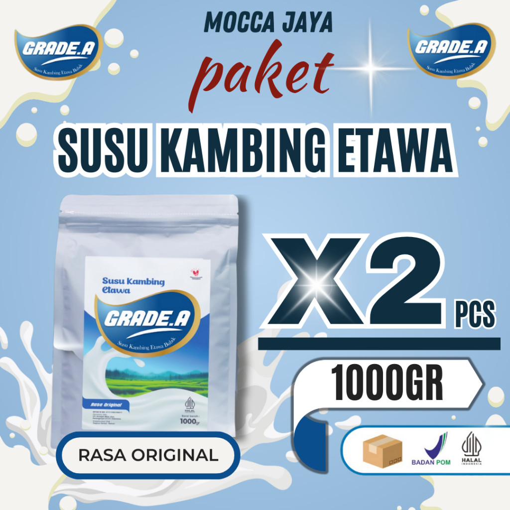 

Paket Hemat 2 pcs Grade.A Susu Kambing Etawa Bubuk 1000Gr All Varian Rasa