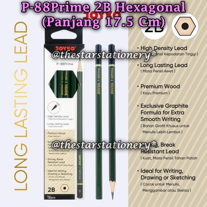 

(1 Pak/12) GROSIR Pensil JOYKO P-88Prime Hexagonal 2B / Pencil Pensil Joyko P-88 Prime (Pak/12)