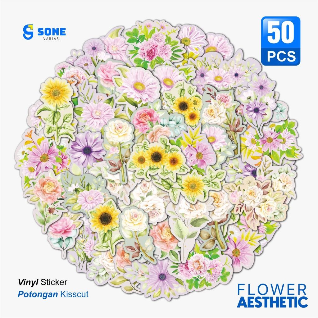 

Sticker Flower Aesthetic Paper Vinyl Anti Air Aksesoris Laptop Buku Tumbler