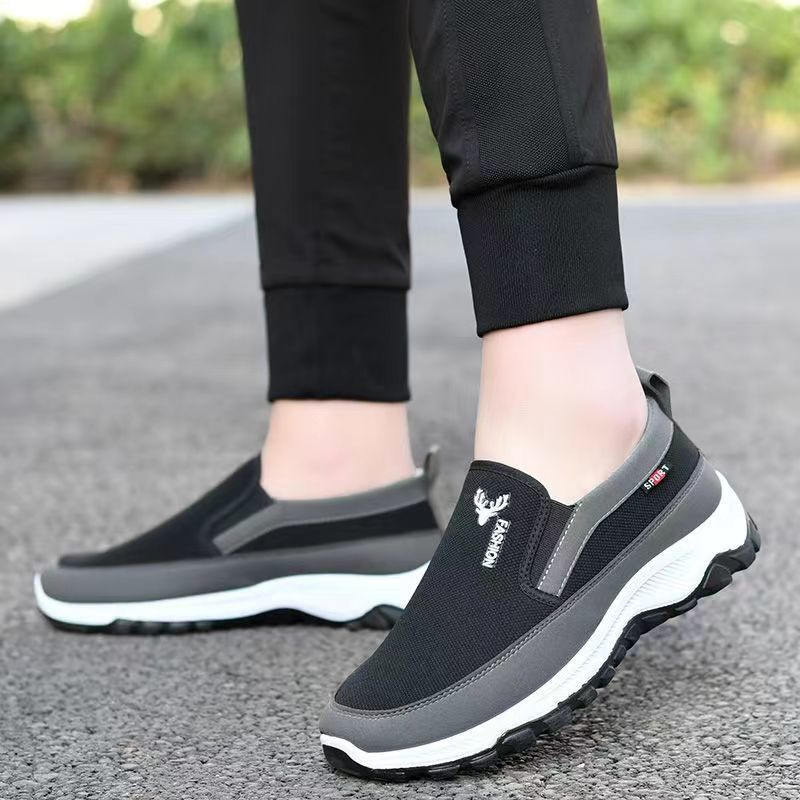 Veshop  SEPRIA009 (Tanpa Kotak) Sepatu Sneakers Pria Cowok Tanpa Tali 3 Warna Hitam, Abu dan Biru Ka