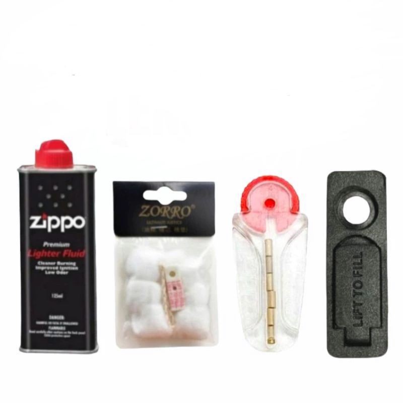 4in1 paket komplit minyak zippo + flint Zippo + insert + kapas zorro