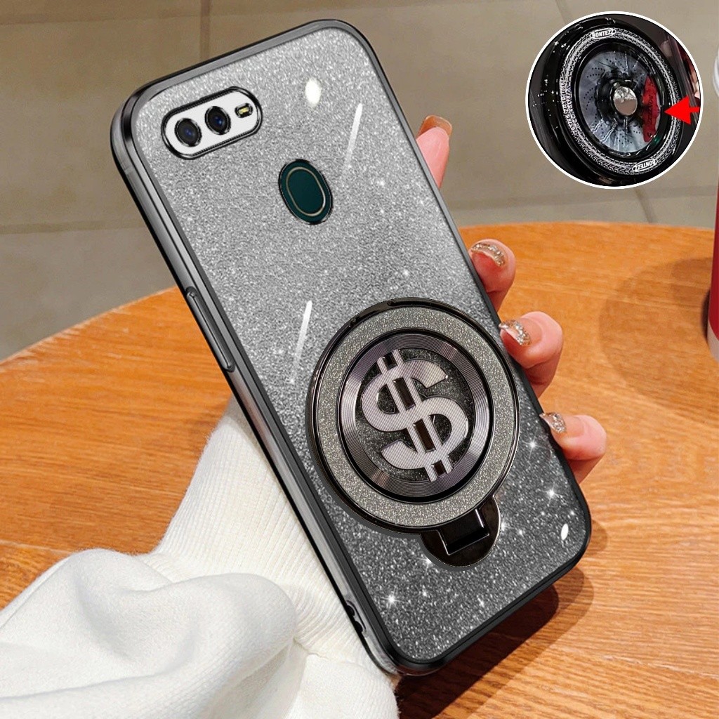 Casing Hp Oppo F9 A12 A7 A5s Soft Case Glitter Ring Dollar Wireles Premium