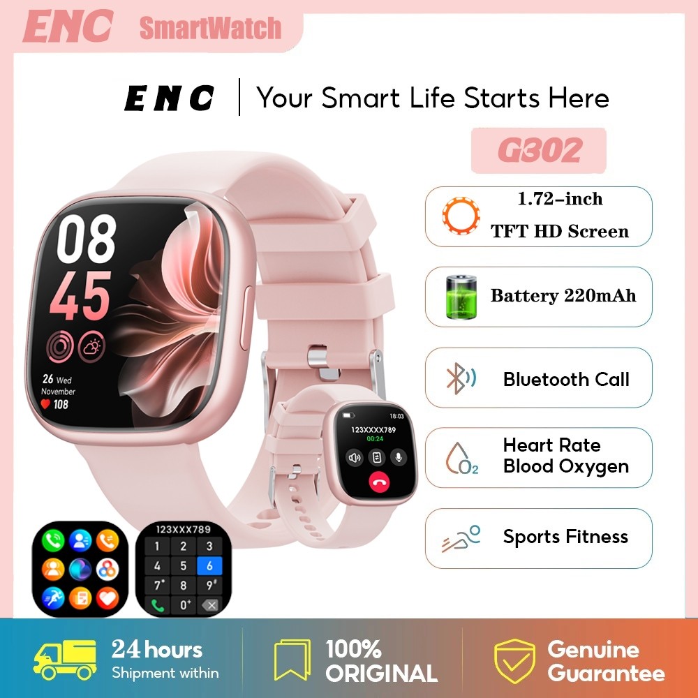 ENC Smart Watch for Men Women 1.72" Fitness Tracker SmartWatch for iPhone Android Compatible, IP68 W
