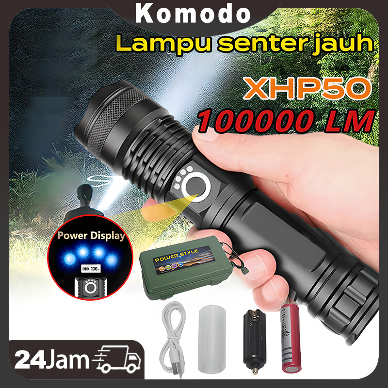 Senter LED Super Terang XHP50 Lampu SWAT Jarak Jauh Waterproof 10000 Lumens