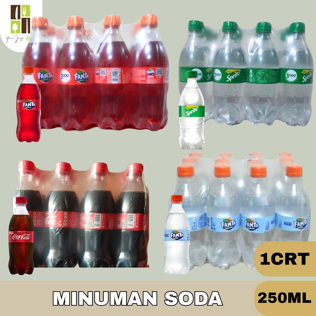 

Minuman Soda / 250ml 1CRT / Fanta Soda Water Pet 250ml / Fanta Strawberry Pet 250ml / Sprite Lemon Lime pet 250ml / Coca-Cola Pet 250ml