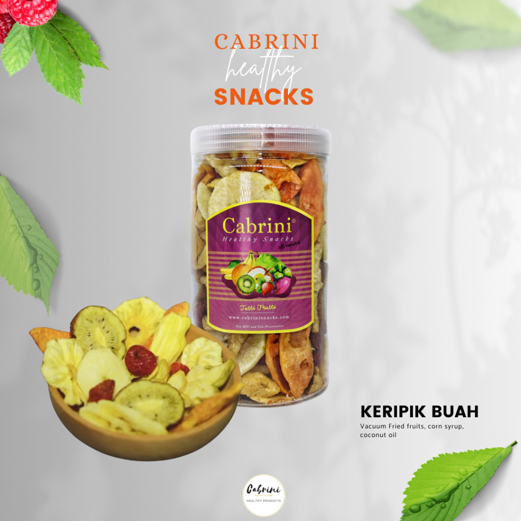 

Snack Cemilan Sehat Keripik Buah Kering Mix Produk Lokal Volume 1000ml CABRINI Tutti Frutti