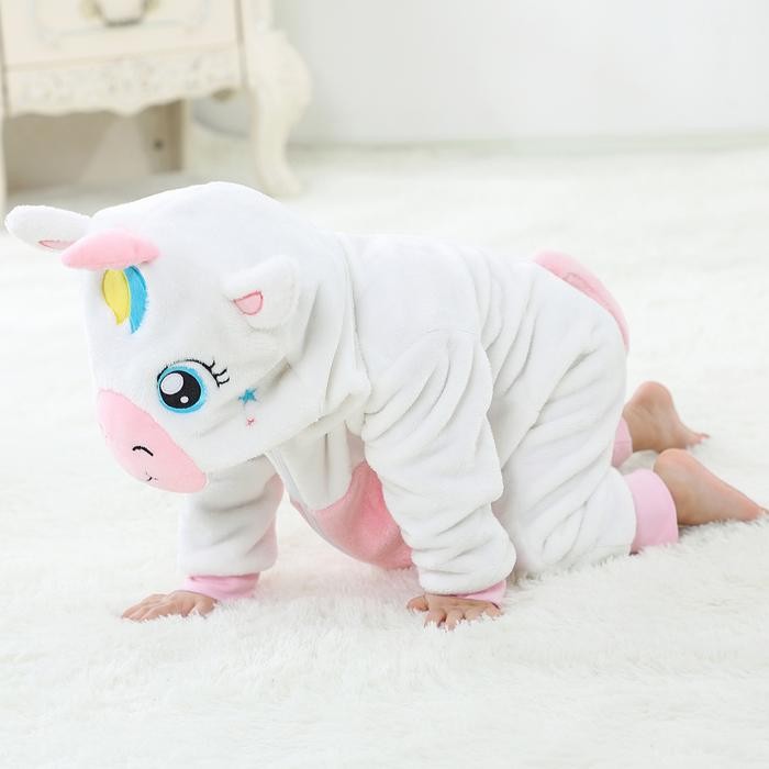 Baju piyama kostum anak bayi onesie animal hewan lucu import 0T-5T - Unicorn white, 110