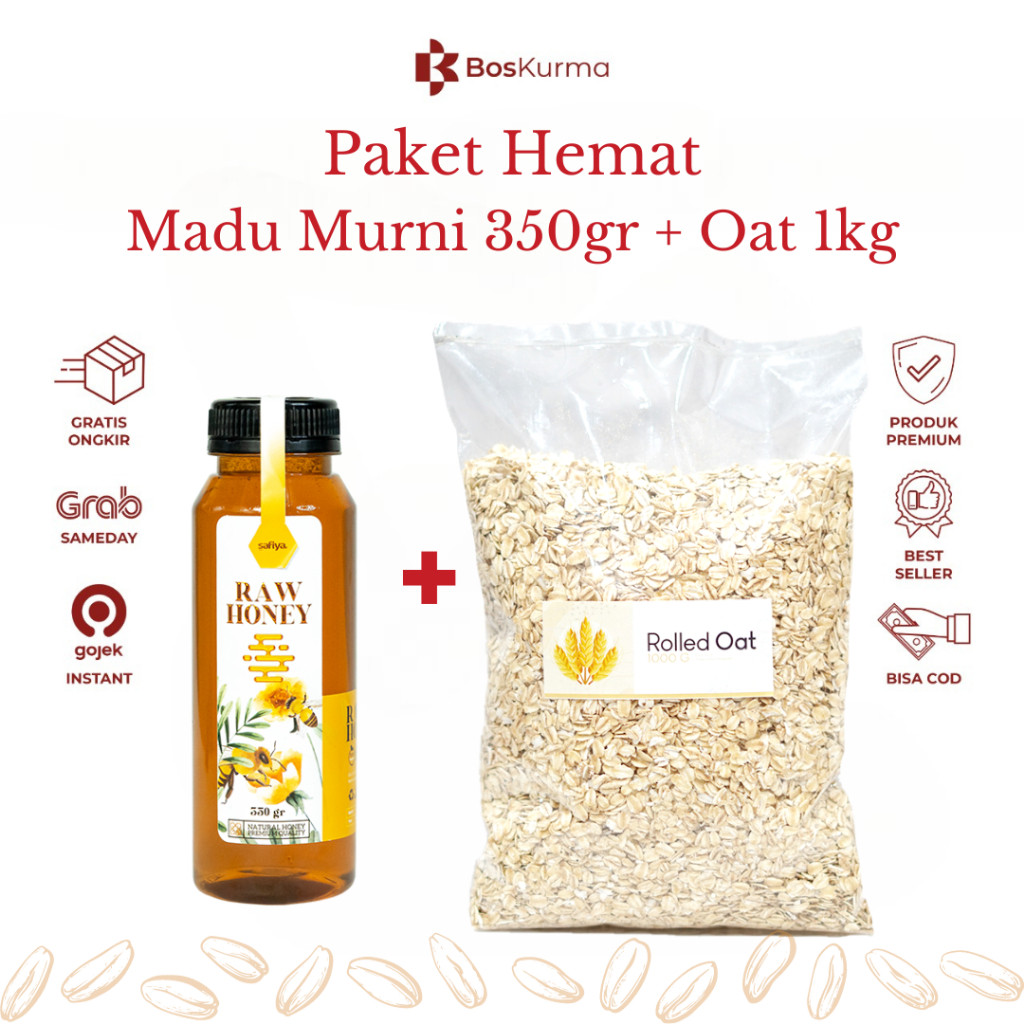 

[ Paket Hemat ] Rolled Oat 1kg + Madu Murni 350gr Safiya Alami Premium