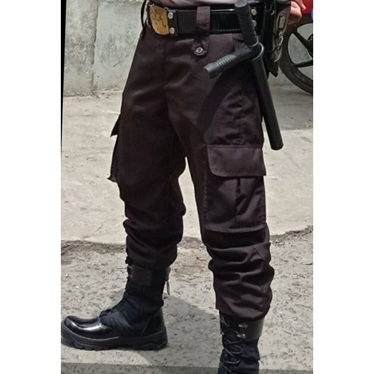 celana PDL security coklat gelap kehitaman cargo satpam panjang pria lapangan