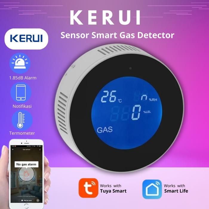 KERUI Gas Sensor smart Gas Detector LPG Tuya Smartlife WIFI Termometer Alarm