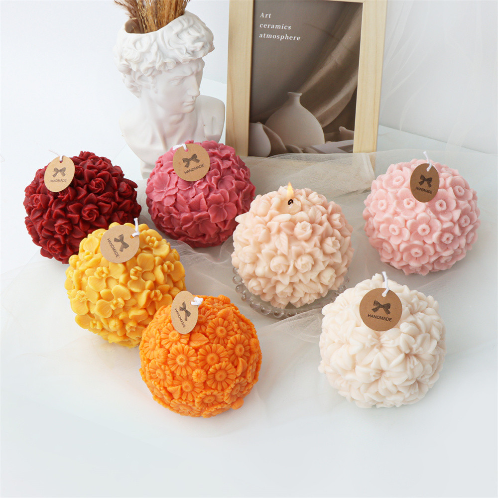 

3D Flower Ball Candle Silicone Mold Rose Sunflower Flower Sphere Scented Candle Plaster Soap Molds DIY Decor