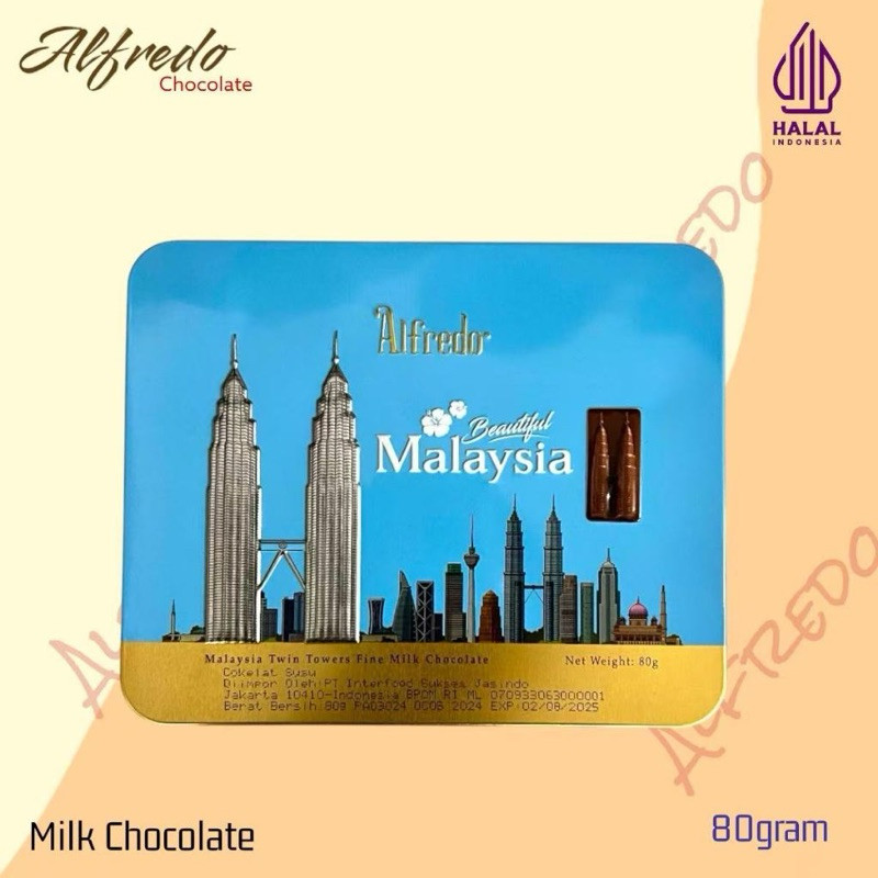 Happyyummy Coklat Alfredo Kaleng Twin Tower 80Gram Halal / Coklat Malaysia Singapore Merlion
