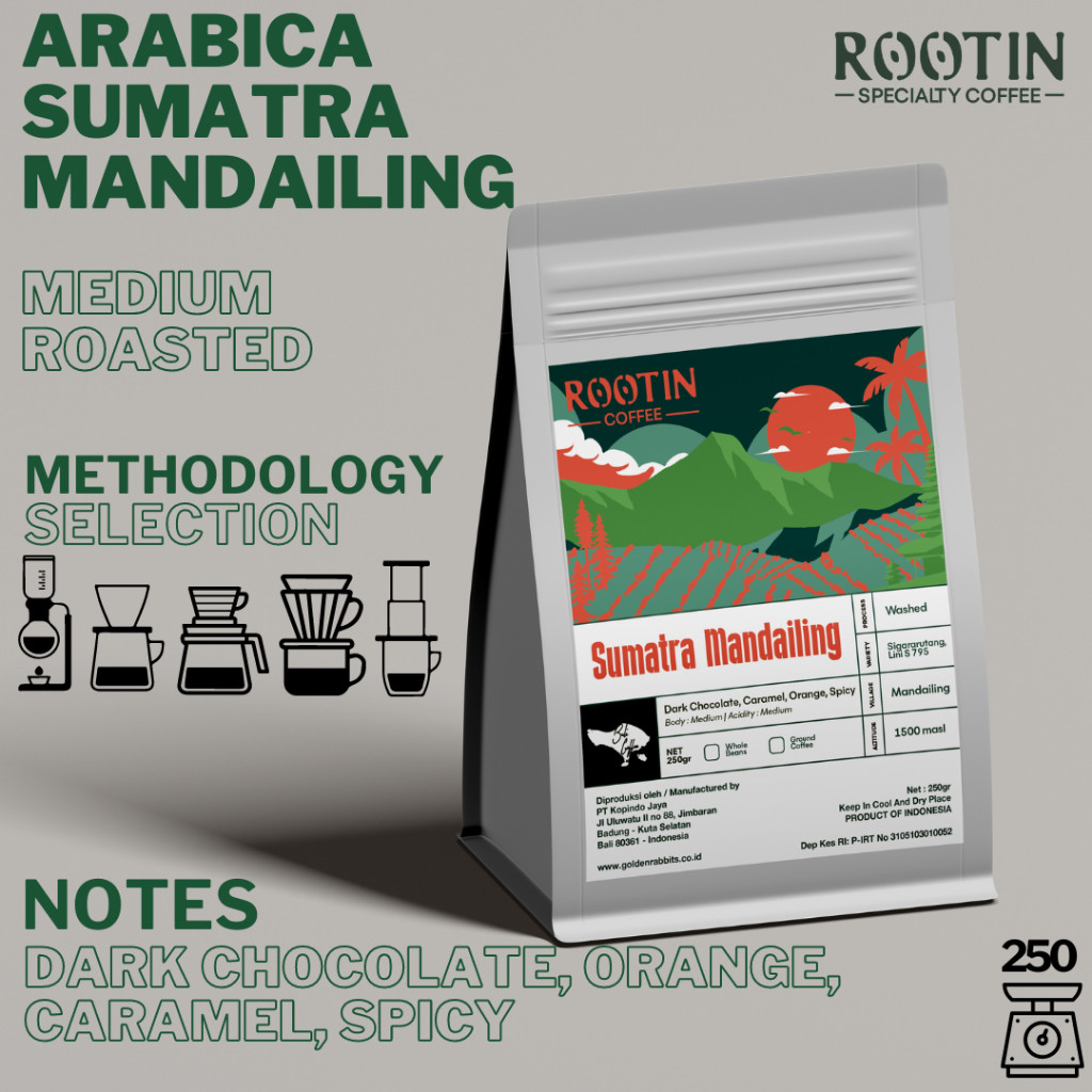 

Rootin Coffee Sumatra Mandailing Single Origin Arabika Roasted Beans Biji dan Bubuk Kopi / 250gr