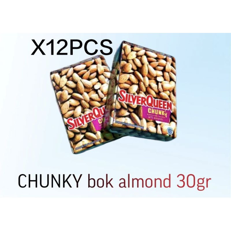 

SILVERQUEEN CHUNKY BAR BOK 26GRGR COKELAT CASHEW & ALMOND ISI 12PCS EXP 2026
