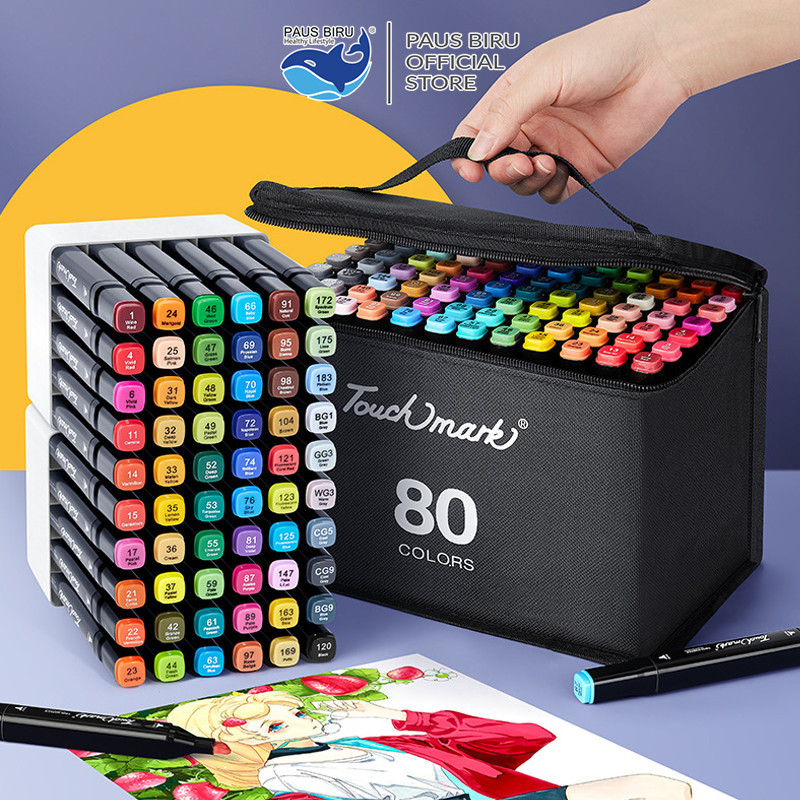 

Jaje.store Paus Biru - Spidol Warna Warni 1 Set Sketch Marker 2 Tip Touch Marker 48/60/80 Warna