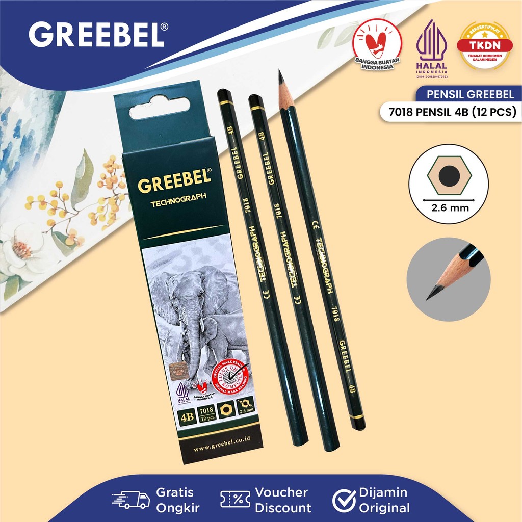 

GREEBEL Pensil Tulis 4B 7018 (12PCS/SET) / Alat Tulis Ujian Sekolah / Pensil Gambar